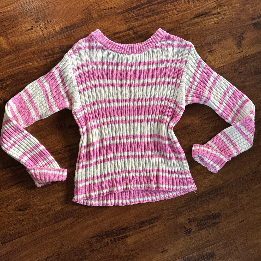 St. John's Bay Pink and White Crew Neck Sweater